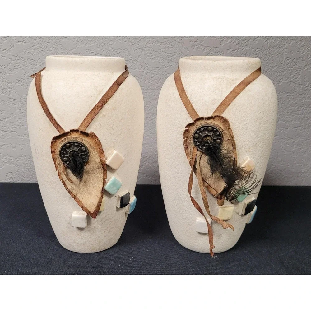 Vintage Southwestern-style Ceramic Vases Contemporary Decorative Art Read As Is